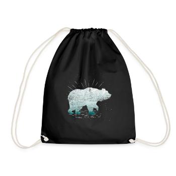 Forest bear gift vintage animal predator fish - Drawstring Bag - black - Front