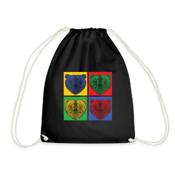 Bär Tier Raubtier bunt popart - Geschenk Idee - Turnbeutel - Schwarz - Vorne