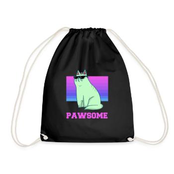 Cat - Sunglasses - Cool - Kitten - Paw - Drawstring Bag - black - Front