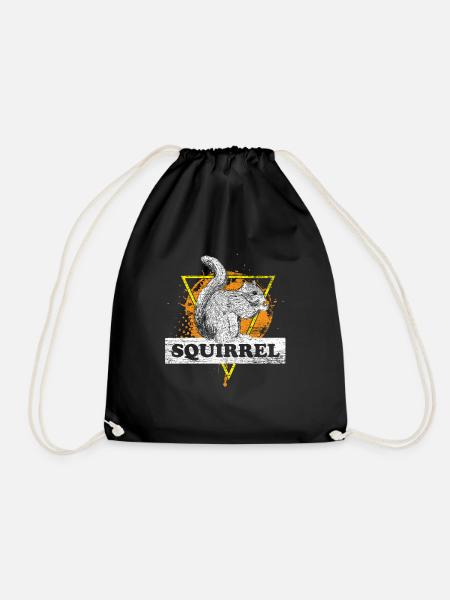 Eichhörnchen Nüsse Wald Baum Tier Geschenk vintage - Turnbeutel - Schwarz