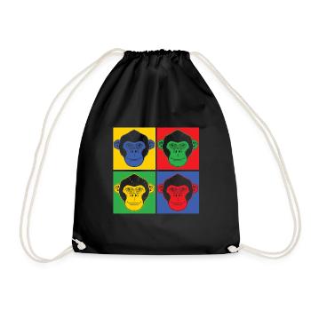 Affen Pop Art Geschenk Tier Gorilla Schimpansen - Turnbeutel - Schwarz - Vorne