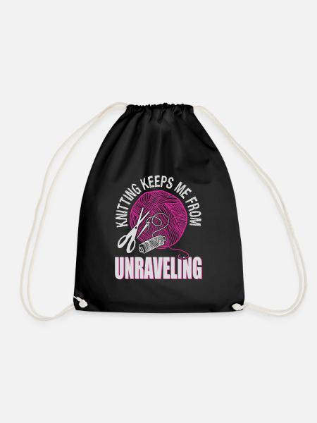Knitting keeps me from unraveling - Drawstring Bag - black