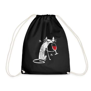 Lustige Katze rot Wein Weinglas shirt crazy Katzen - Turnbeutel - Schwarz - Vorne