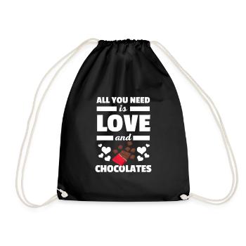Cute All You Need is Love and Chocolates T-Shirt - Drawstring Bag - black - Front