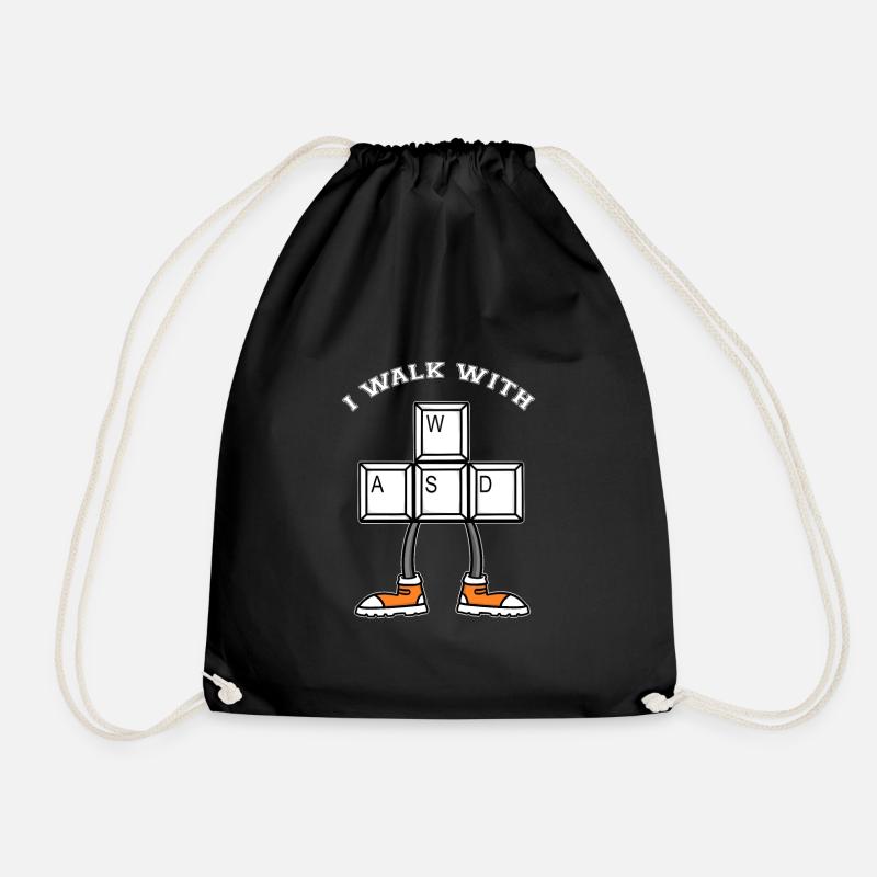 I WALK WITH WASD - Walking - Running - Drawstring Bag - black