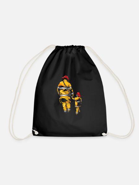Father and daughter - mother and son - fire department - Drawstring Bag - black