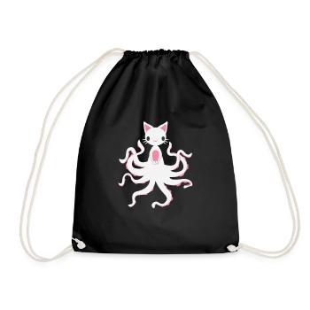 Manga Geschenk Maedchen Katze Tintenfisch Tochter - Turnbeutel - Schwarz - Vorne