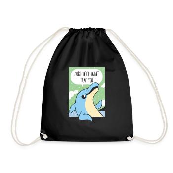 Comic Gift Dolphin Saying Intelligence Party Zoo - Drawstring Bag - black - Front