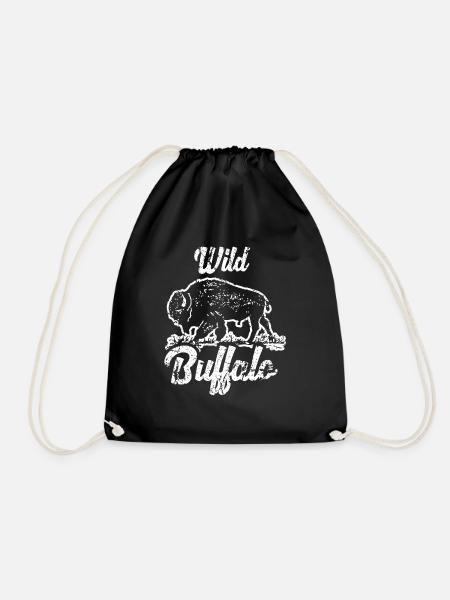 Animal Animals Buffalo Bison Buffalo Wilderness Gift - Drawstring Bag - black