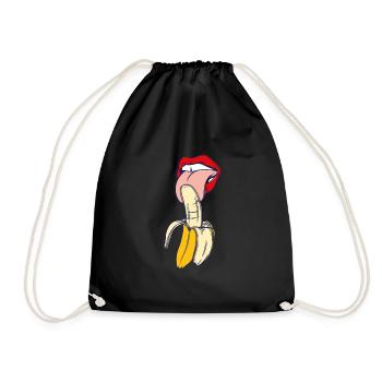 Banana Gift never make eye contact while eating - Drawstring Bag - black - Front
