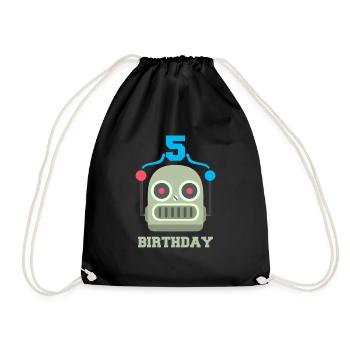 Kids birthday 5 year robot birthday party - Drawstring Bag - black - Front