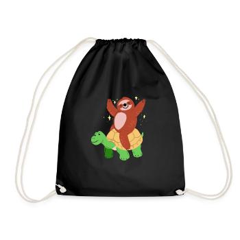 Funny turtle and sloth - Lazy Slowly - Drawstring Bag - black - Front