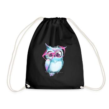 Cute owl with glasses - Drawstring Bag - black - Front