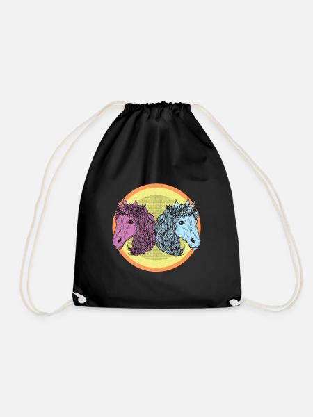 Pink blue unicorn - Drawstring Bag - black