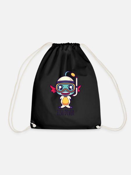 Fish Diver - Drawstring Bag - black