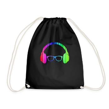 Headphones And Sunglasses Neon T-Shirt Glowing - Drawstring Bag - black - Front