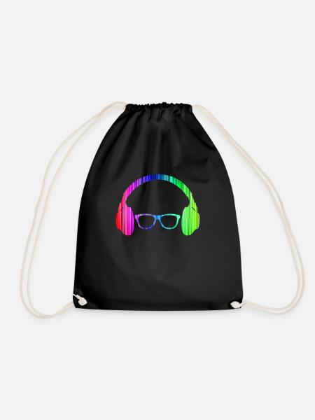 Kopfhörer und Sonnenbrille Neon T-Shirt Glowing - Turnbeutel - Schwarz