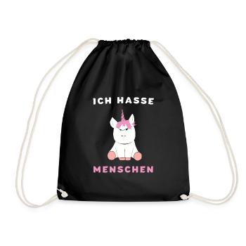 Ich Hasse Menschen Einhorn Geschenk - Turnbeutel - Schwarz - Vorne