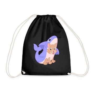 Cute cat in shark costume shirt gift cats - Drawstring Bag - black - Front