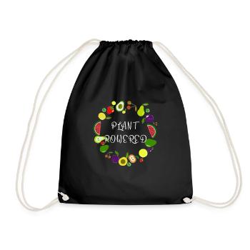 Plant Powered Shirt Vegan Veganerin Veganer TShirt - Turnbeutel - Schwarz - Vorne