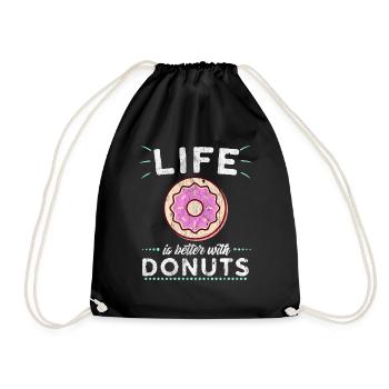 Donut Donuts Süß Pink Geschenk Essen Nachspeise - Turnbeutel - Schwarz - Vorne