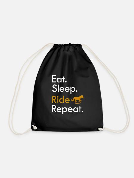 Cool Eat Sleep Ride Horse Riding Gift - Drawstring Bag - black