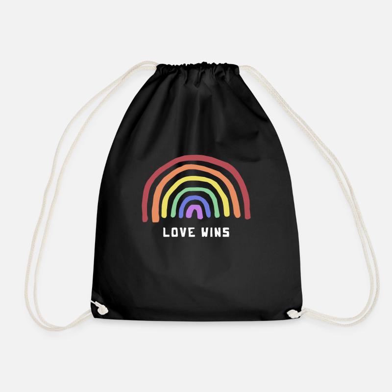 Love Wins gift rainbow shirt - Drawstring Bag - black