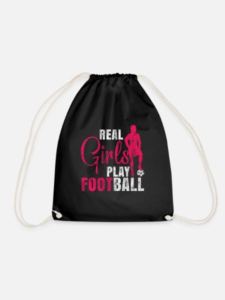 Real girls play football women's soccer - Drawstring Bag - black