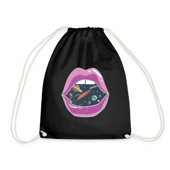 Pink lips / space - Drawstring Bag - black - Front