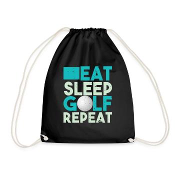 Funny Design Eat Sleep Golf Repeat Tshirt - Drawstring Bag - black - Front