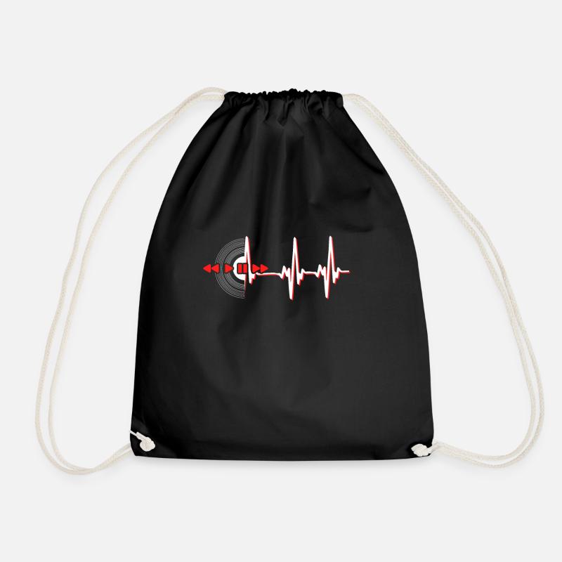 Records heartbeat - Drawstring Bag - black