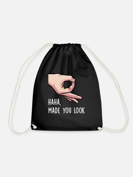 Funny Haha Made You Look Finger Game Shirt - Drawstring Bag - black