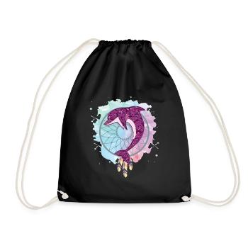 Dream catcher dolphin - Drawstring Bag - black - Front
