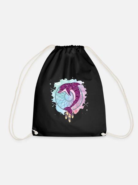 Dream catcher dolphin - Drawstring Bag - black