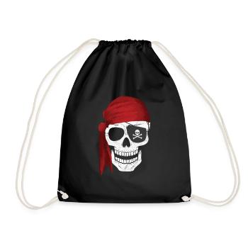 Pirat Totenkopf Augenklappe Geschenk Kind Sohn - Turnbeutel - Schwarz - Vorne