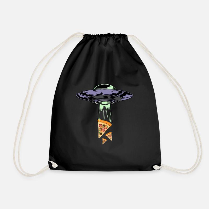Ufo Alien Pizza Abduction - Drawstring Bag - black