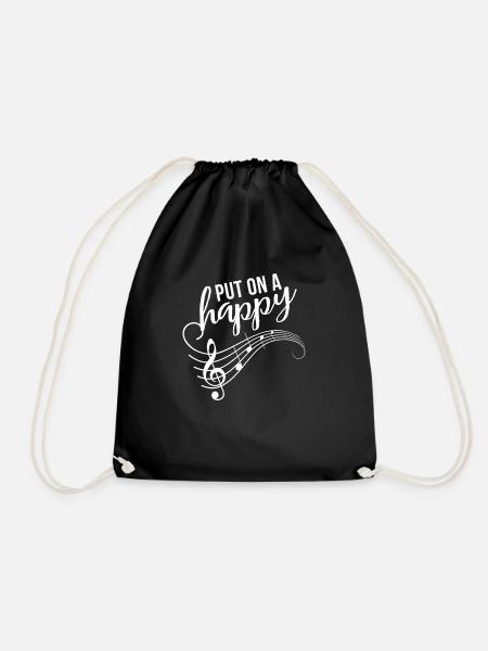 Music Put On A Happy Face music notes - Drawstring Bag - black