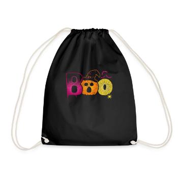 Halloween Boo Pumpkin Motif Gift T-Shirt - Drawstring Bag - black - Front