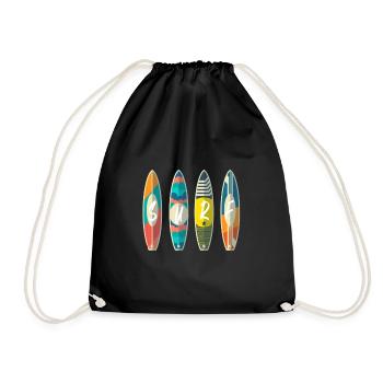 Surf board surfer sport sun gift idea youth - Drawstring Bag - black - Front