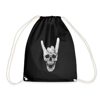 Heavy Metal Musik Totenkopf Teufelshörner-Zeichen - Turnbeutel - Schwarz - Vorne