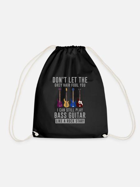 Bass guitar old man hair grandpa pensioner uncle - Drawstring Bag - black