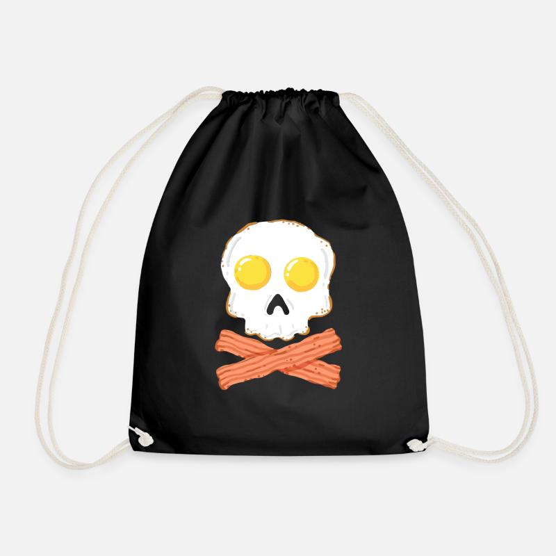 Breakfast bacon and egg skull with bone shirt - Drawstring Bag - black