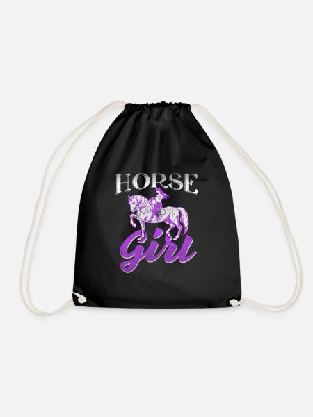 Horse Horse Girl Girl - Drawstring Bag - black