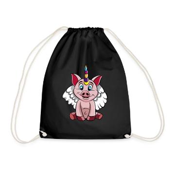 Schweinchen Einhorn Schweinhorn Engel Schwein süss - Turnbeutel - Schwarz - Vorne