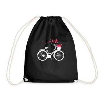 Gift Bicycle Cycling Heart Bicycle Touring Bike - Drawstring Bag - black - Front