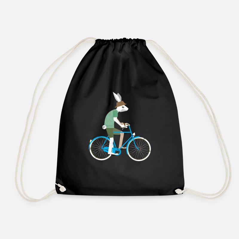 Bunny Rabbit Bicycle Gift Cycling Bike Ride - Drawstring Bag - black