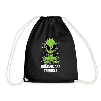 UFO Alien Ausserirdrischer Alienkopf Geschenk - Turnbeutel - Schwarz - Vorne