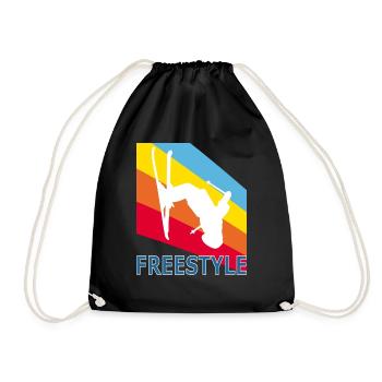 Vintage retro style skier skiing freestyle - Drawstring Bag - black - Front