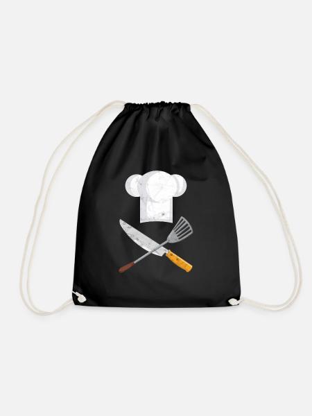 Koch Geschenk Chef Kochmütze Messer Bratpfanne - Turnbeutel - Schwarz