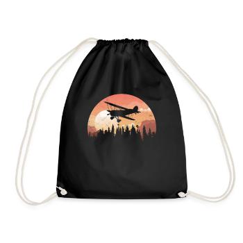 Silhouette gift Sunset airplane forest - Drawstring Bag - black - Front